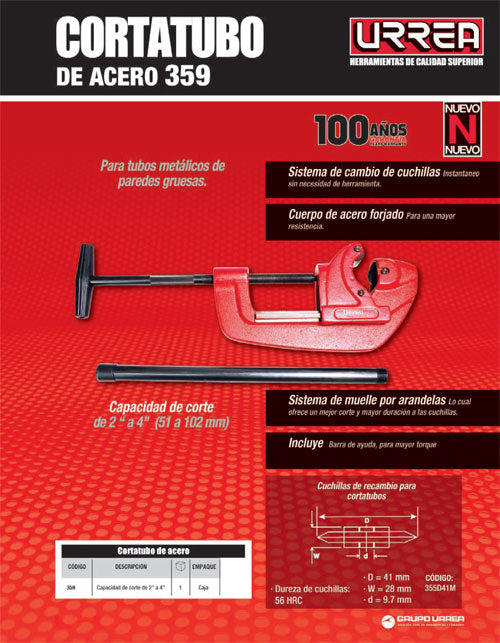 Cortatubos cuerpo de acero forjado de 2" a 4" Urrea