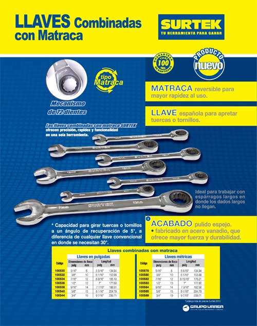Llave combinada pulido espejo de matraca en pulgadas, 12 puntas, 3/4" Surtek