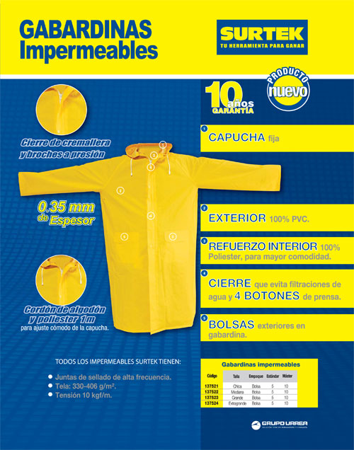 Gabardina impermeable sin reflejante con interior de poliéster G Surtek