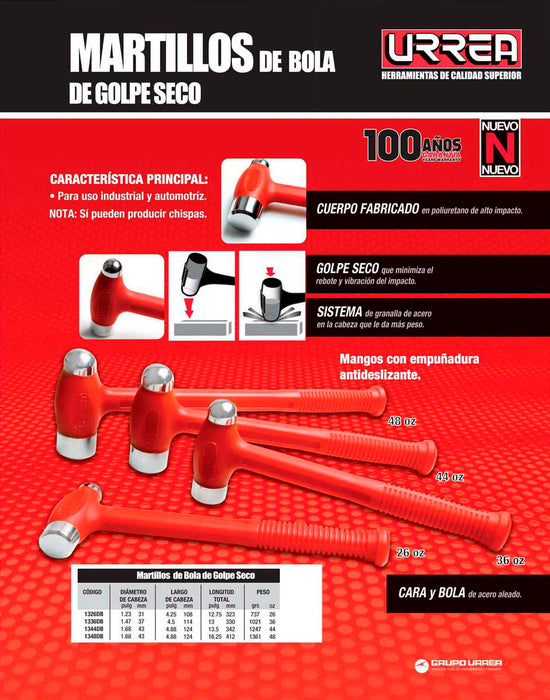 Martillo de bola de golpe seco con tapas de acero 26 oz Urrea