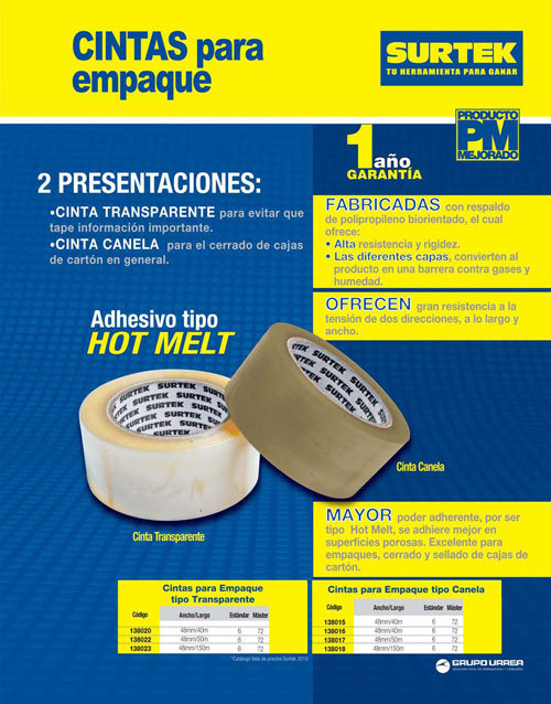 Cinta transparente hot melt para empacar 48 mm x 40 m Surtek