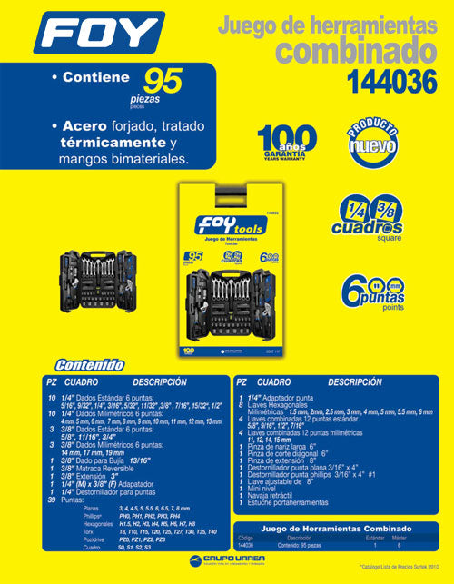 Juego combinado de herramienta 95 piezas, con estuche plástico Foy