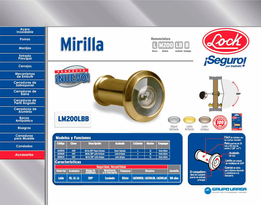 Mirilla para puerta latón brillante Lock