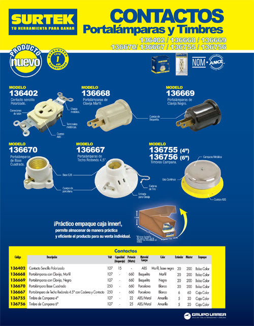 Contacto sencillo mixto, línea estándar, color marfil Surtek
