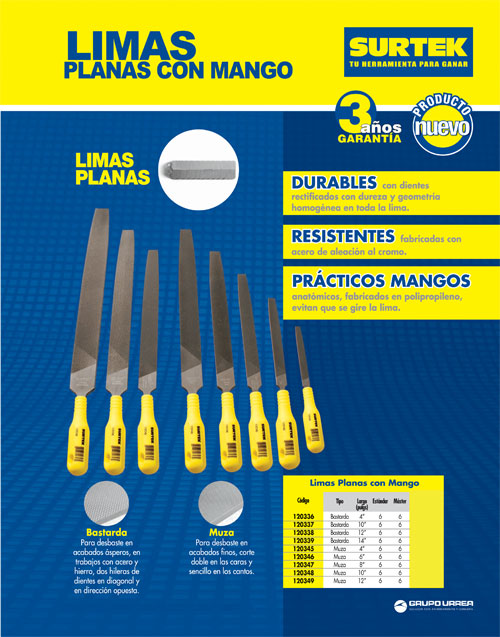 Lima plana con mango plástico 12" Surtek