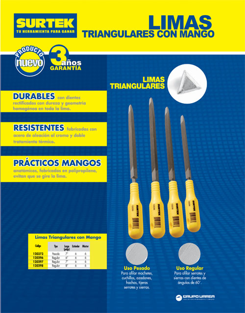 Lima triangular con mango plástico 7" Surtek
