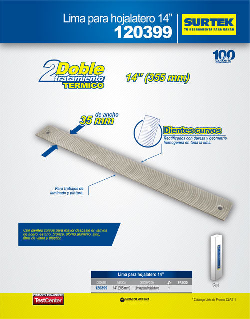 Lima para hojalatero 1-5/16" x 14" Surtek