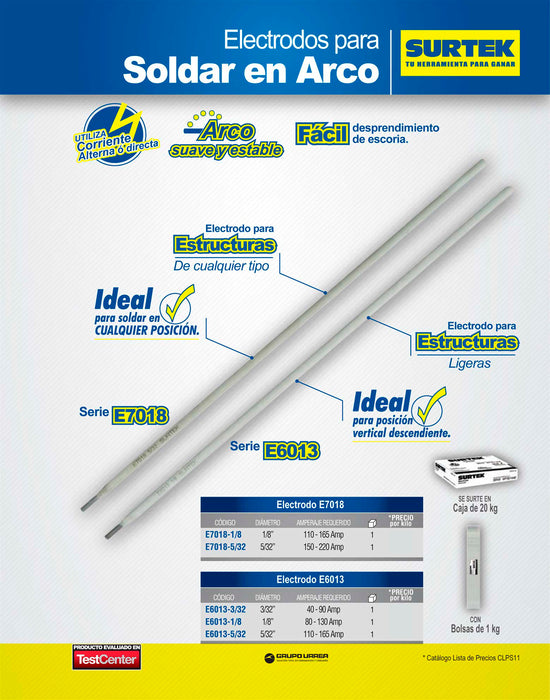 Electrodo 7018 diámetro de 5/32" Surtek