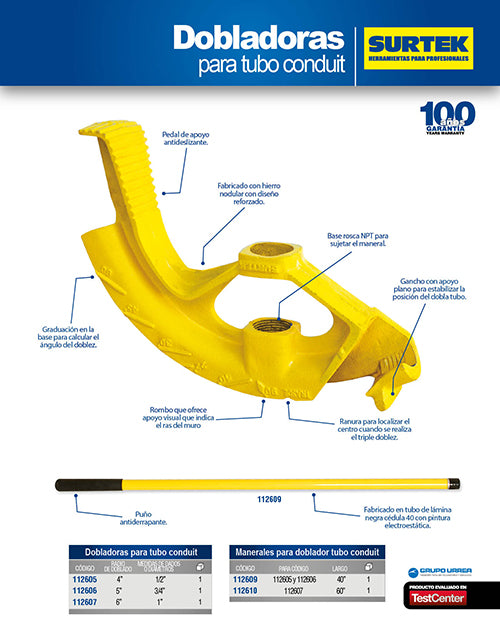 Dobladora para tubo conduit de 3/4" Surtek