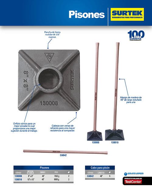Pisón de hierro 8" x 8" Surtek