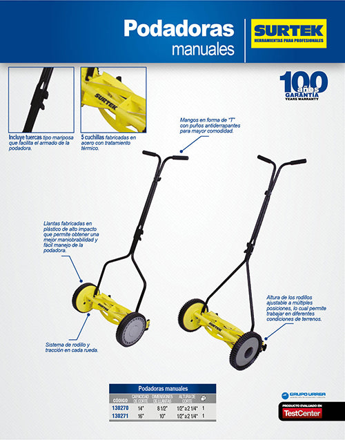 Podadora para pasto manual 14" Surtek