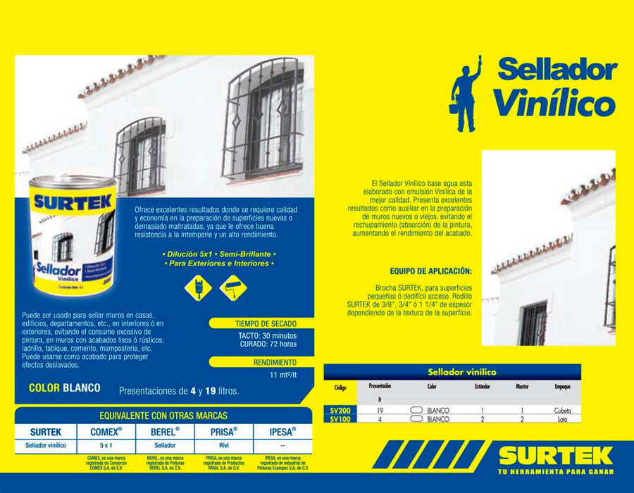 Sellador vinílico 19 Lt color blanco Surtek