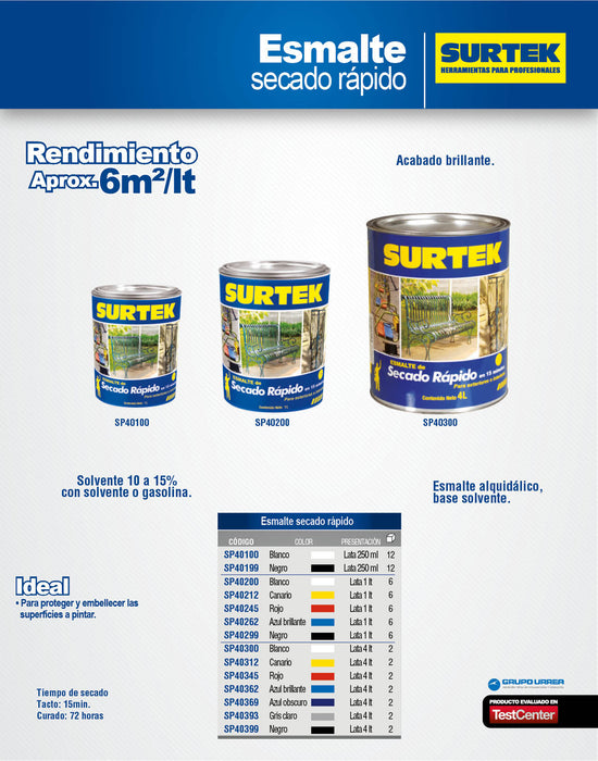 Esmalte de secado rápido 250 ml color blanco Surtek