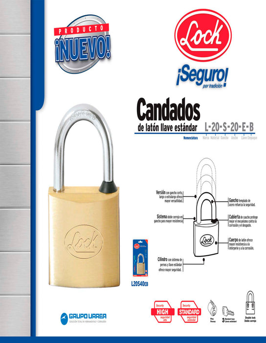 Juego de candados de latón cortos 20 mm, llave estándar, 2 piezas Lock