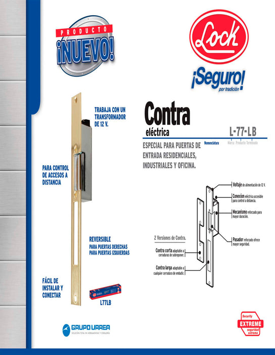 Contra eléctrica, latón brillante, en caja Lock