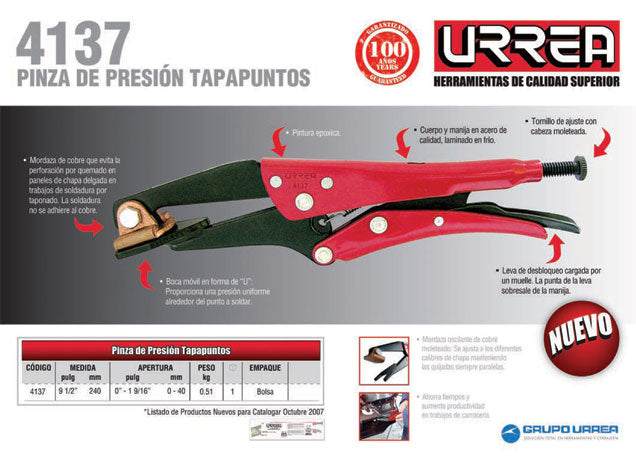 Pinza de presión de 9-1/2" tapa puntos de soldadura Urrea