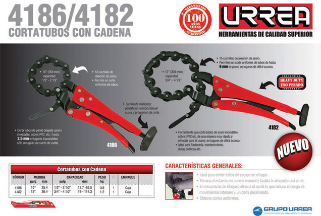 Cortatubos de cadena de 3/4" a 4-1/2" Urrea