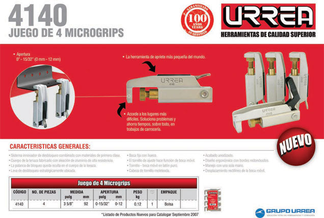 Juego de micro grip 3-5/8", 4 piezas Urrea