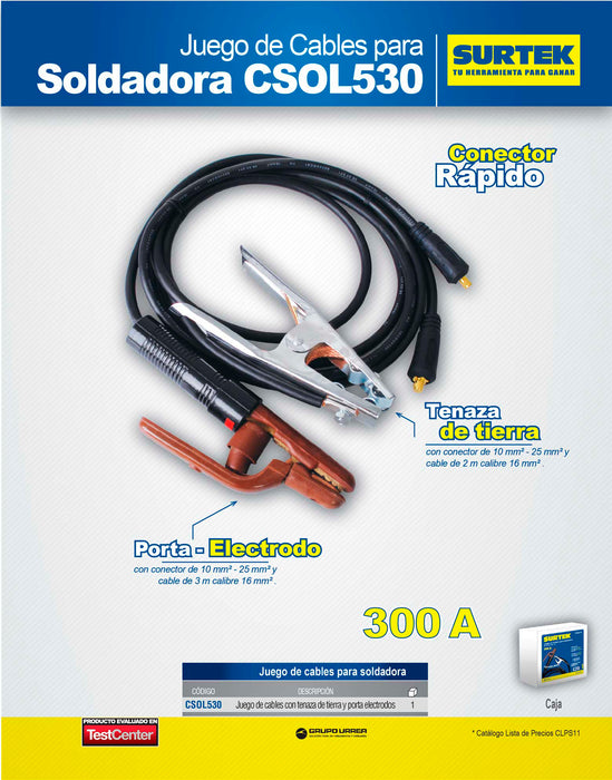 Juego de cables para soldadora 300 A, 3 m Surtek
