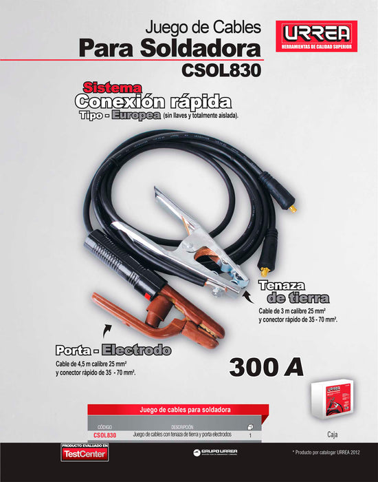 Juego de cables para soldadora 300 A, 4.5 m Urrea