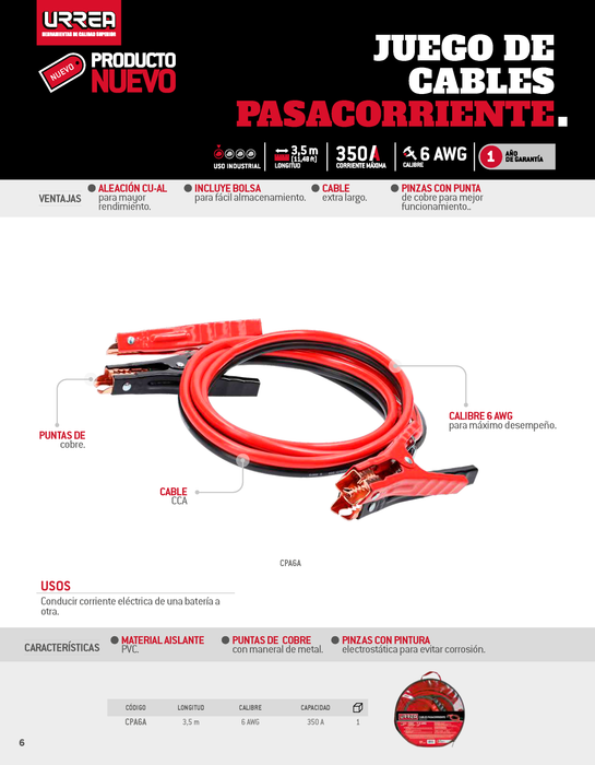 Cables pasa corriente, 3.5 m Urrea