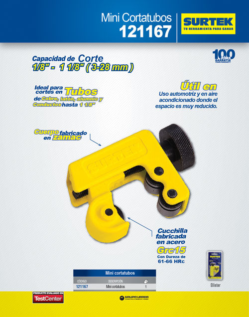 Mini cortatubos cuerpo de zamac de 1/8" a 1-1/8" Surtek