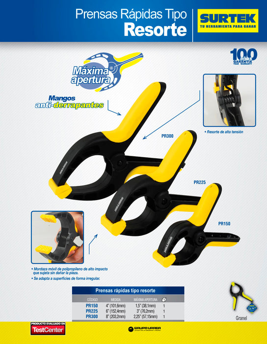 Prensa plástica con resorte de  8" Surtek