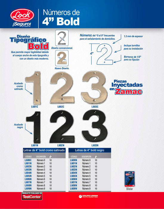 Número 0 bold 4" níquel satinado Lock