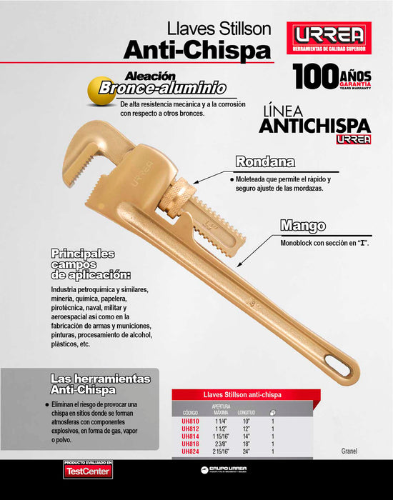 Llave stillson de bronce-aluminio antichispa de 24" Urrea