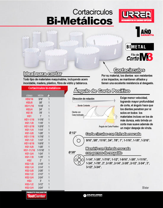 Cortacírculos bimetálico 11/16" Urrea