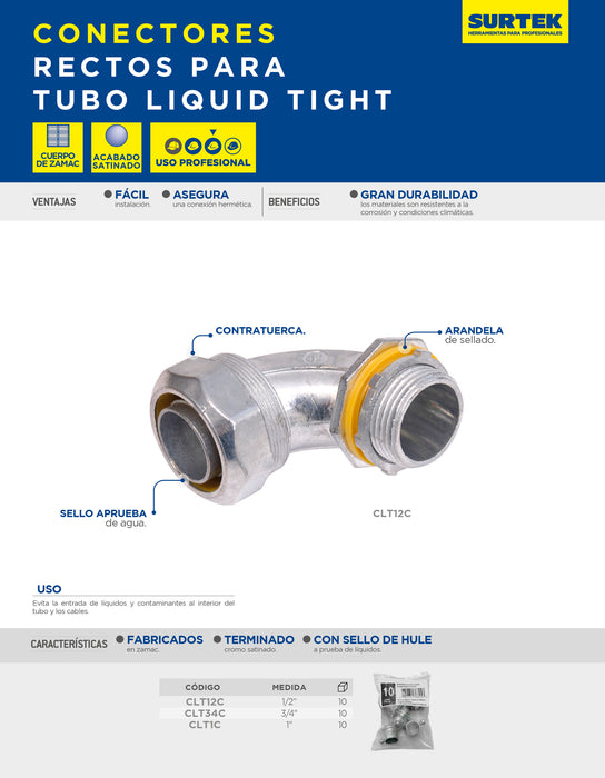 Conector curvo para tubo liquid tight 1/2" Surtek