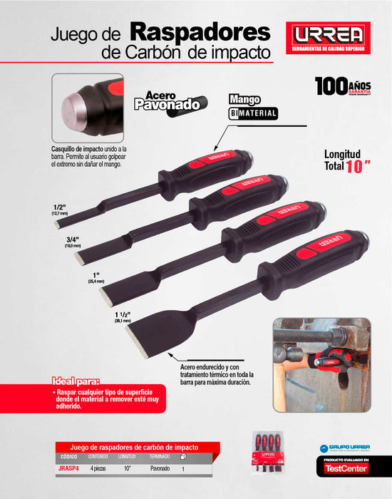 Juego de raspadores de carbón de golpe 10", 4 piezas Urrea