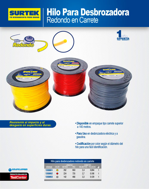 Nailon redondo para desbrozadora en carrete, 2.7 mm x 224 m Surtek
