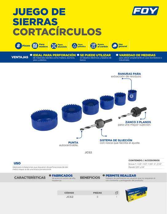 Juego de sierras cortaciruclos, 8 piezas Foy
