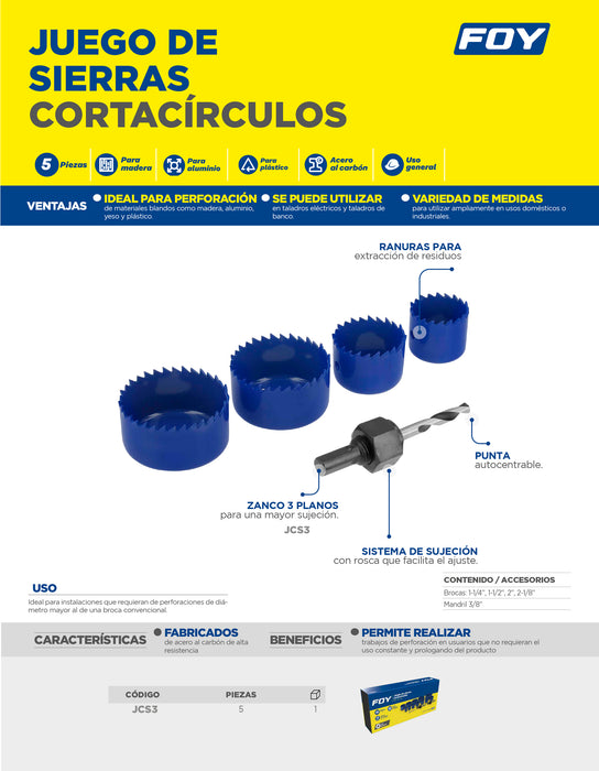 Juego de sierras cortaciruclos, 5 piezas Foy