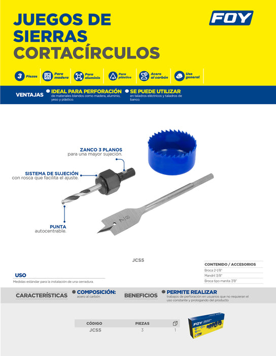 Juego de sierras cortaciruclos, 3 piezas Foy