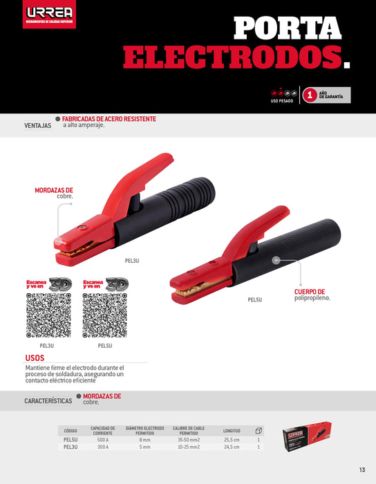 Pinza porta electrodos 300 A Urrea