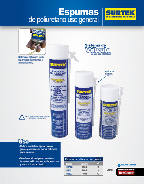 Espuma de poliuretano 750 ml Surtek