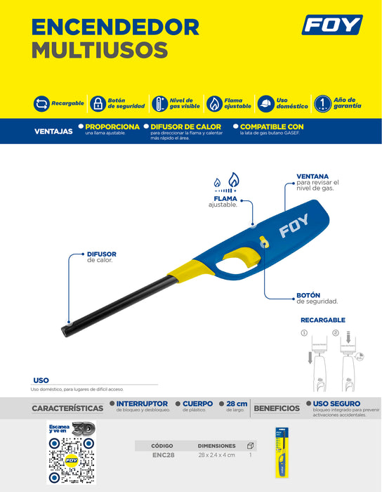 Encendedor recargable para cocina, 28 cm Surtek