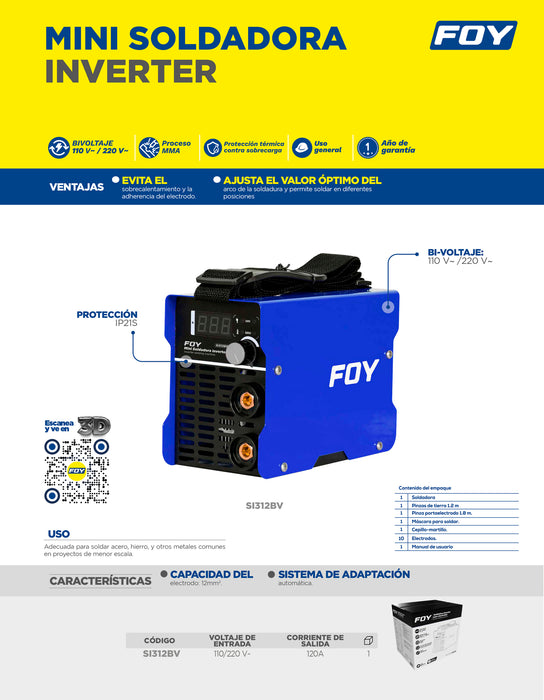 Mini soldadora inverter para electrodos bi voltaje 110-220 V, 120 A Foy