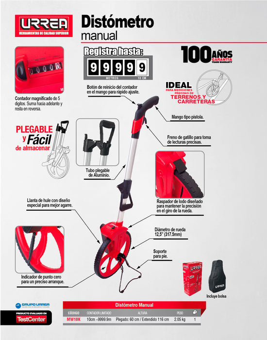 Odómetro con freno 10000 m rueda de 12-1/2" Urrea