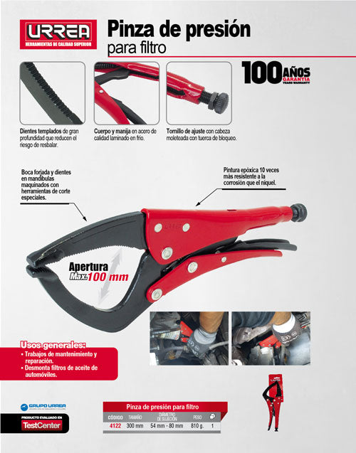 Pinza de presión de 11-13/16" para tubo Urrea