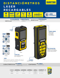Distanciómetro láser recargable mini, 40 m Surtek