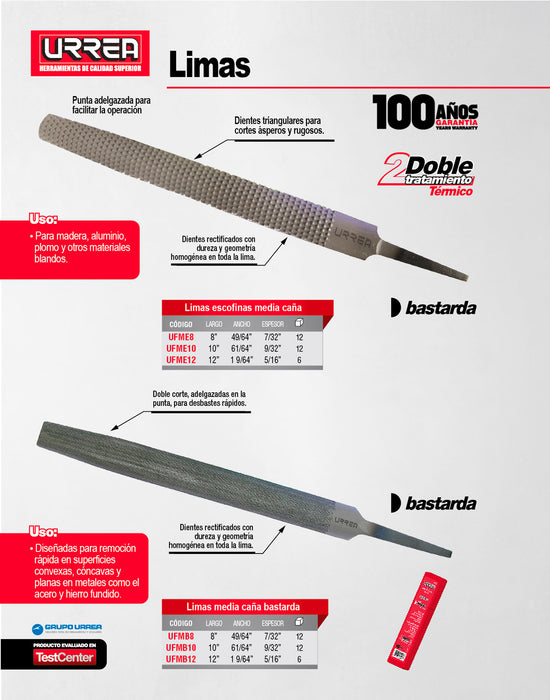 Lima media caña bastarda 10" Urrea
