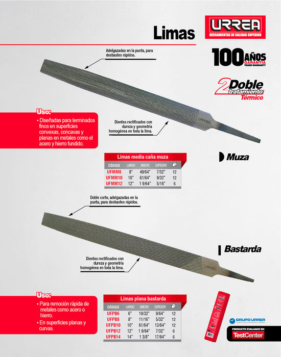 Lima plana bastarda 8" Urrea