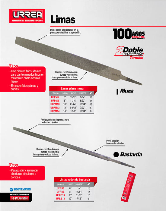 Lima plana muza 12" Urrea