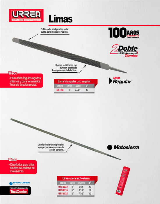Lima para motosierra 7/32" x 8" Urrea
