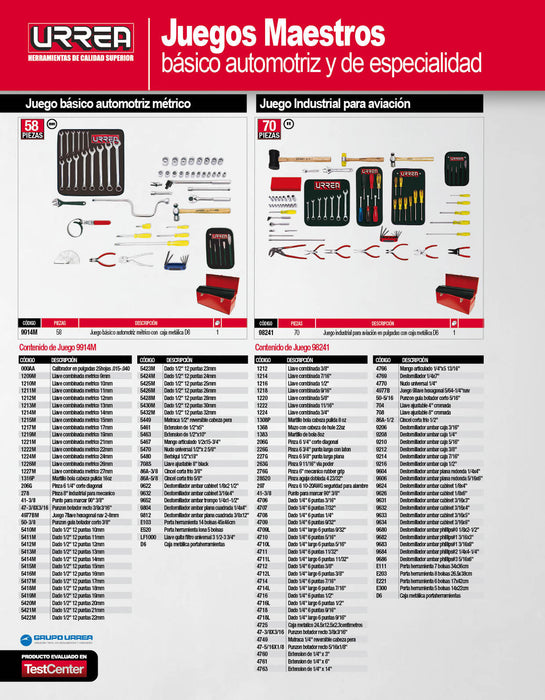 Juego básico automotriz métrico 58 piezas, con caja D6 Urrea