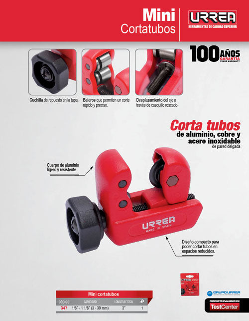 Mini cortatubos cuerpo de zamac de 1/8" a 1-1/8" Urrea