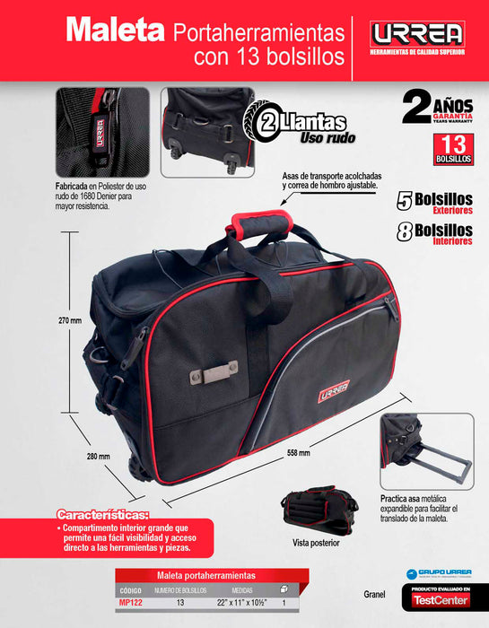 Maleta portaherramientas de poliéster 22" x 11" x 10" Urrea